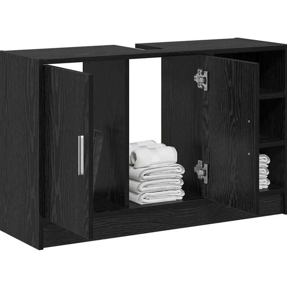 vidaXL Badkamerkast met plank Zwart Eiken 90 x 29 x 55 cm Bewerkt hout