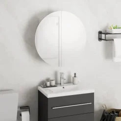 vidaXL Badkamerkast met ronde spiegel en LED 40x40x17,5 cm wit