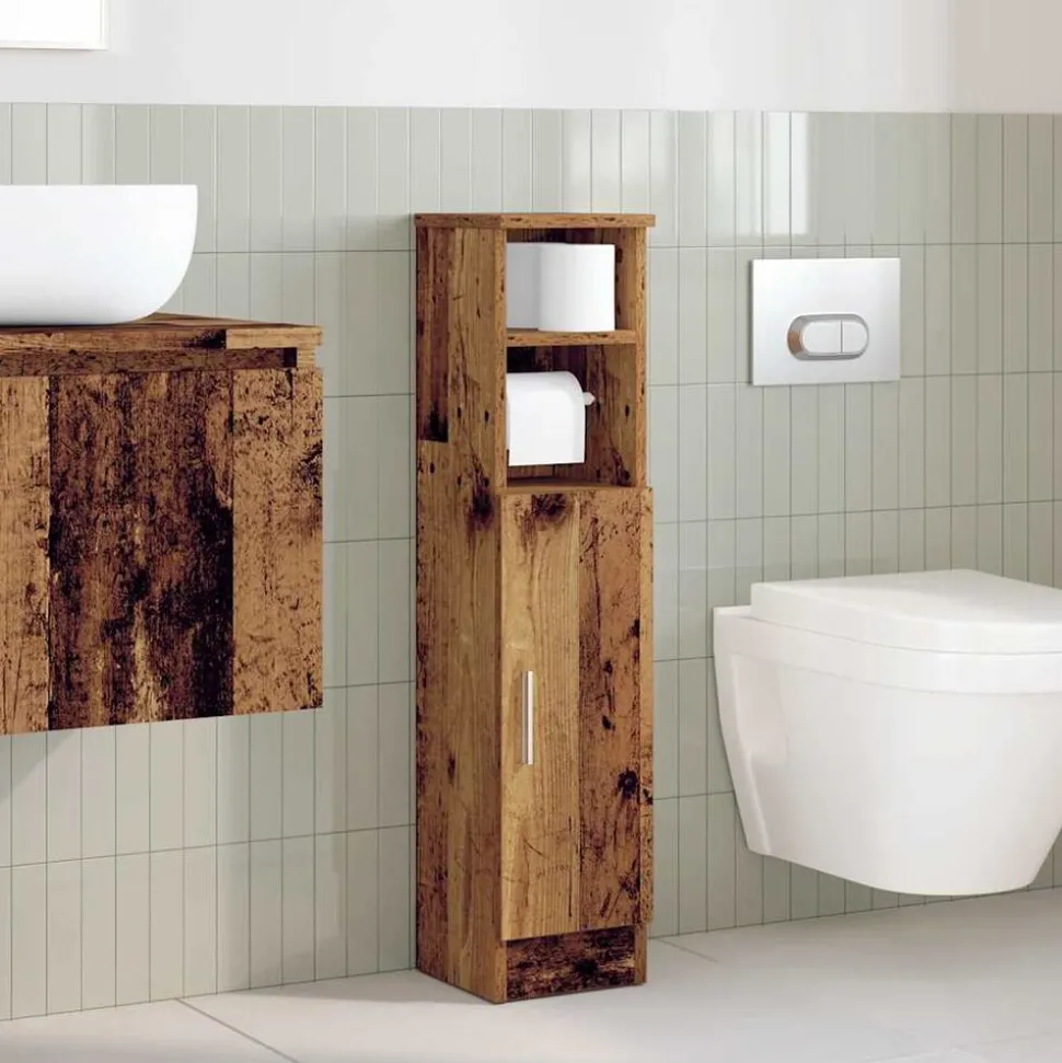 vidaXL Badkamerkast met rolhouder 20,5x22x90 cm oud houtkleurig