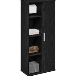 vidaXL Badkamerkast met rolhouder 39x22x90 cm zwart