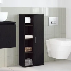 vidaXL Badkamerkast met rolhouder 39x22x90 cm zwart