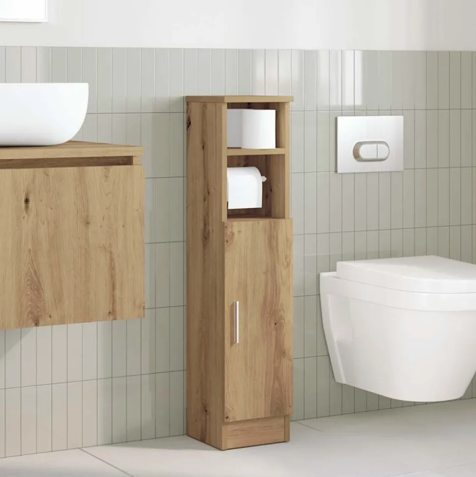 vidaXL Badkamerkast met rolhouder 20,5x22x90 cm artisanaal eikenkleur
