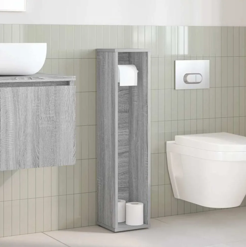vidaXL Badkamerkast met rolhouder grijs Sonoma 20,5x20x90 cm
