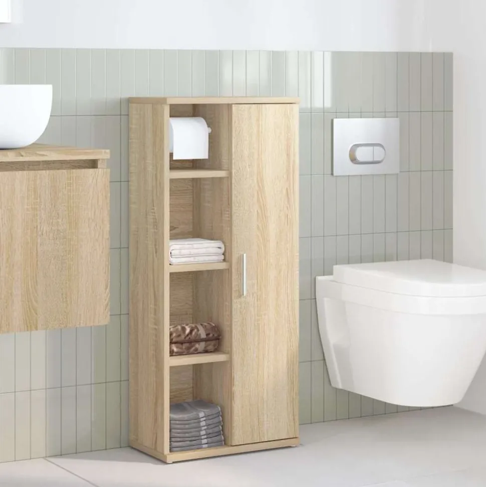 vidaXL Badkamerkast met rolhouder 39x22x90 cm sonoma eikenkleurig