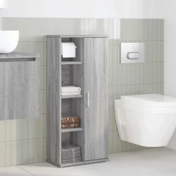 vidaXL Badkamerkast met rolhouder 39x22x90 cm grijs sonoma eiken