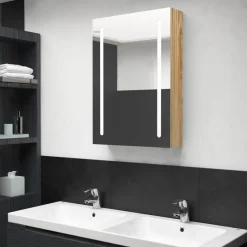 vidaXL Badkamerkast met spiegel en LED 50x13x70 cm eikenkleurig