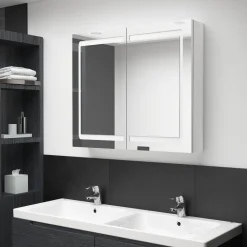 vidaXL Badkamerkast met spiegel en LED 80x12x68 cm glanzend wit