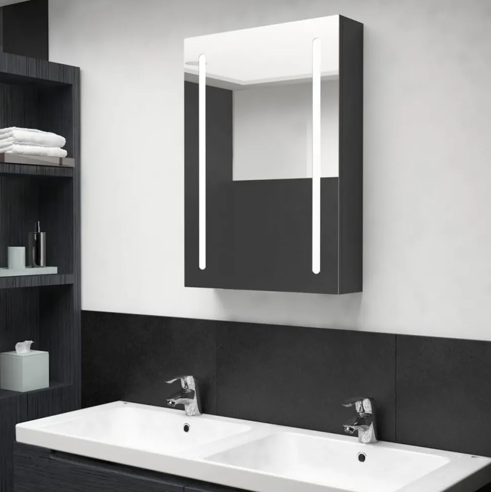 vidaXL Badkamerkast met spiegel en LED 50x13x70 cm glanzend zwart