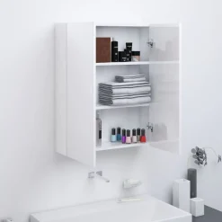 vidaXL Badkamerkast met spiegel 60x15x75 cm MDF glanzend wit