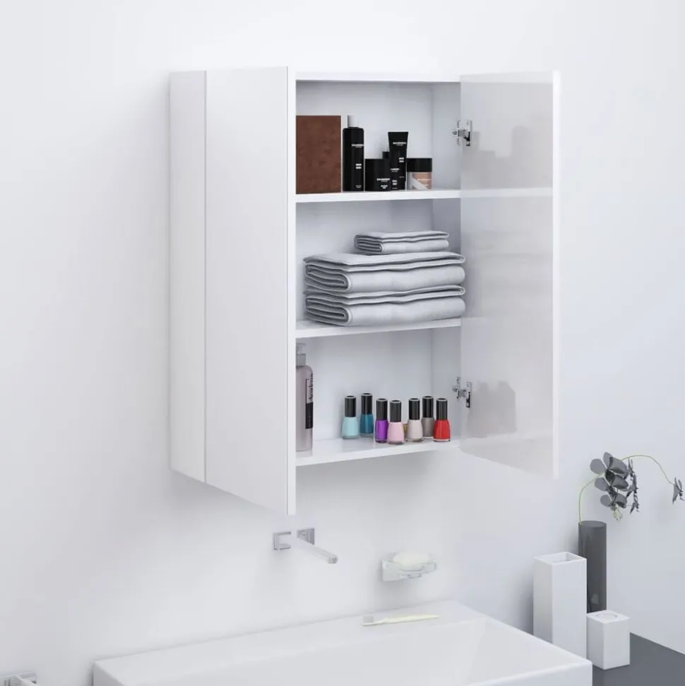 vidaXL Badkamerkast met spiegel 60x15x75 cm MDF glanzend wit