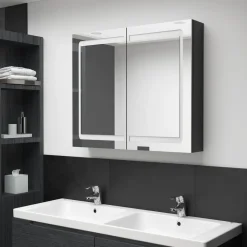 vidaXL Badkamerkast met spiegel en LED 80x12x68 cm glanzend zwart