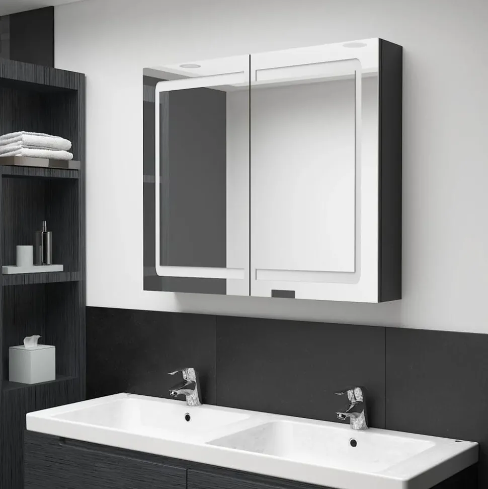 vidaXL Badkamerkast met spiegel en LED 80x12x68 cm glanzend zwart