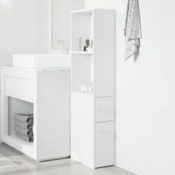 vidaXL Badkamerkast smal met wielen bewerkt hout wit