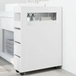 vidaXL Badkamerkast smal met wielen bewerkt hout wit