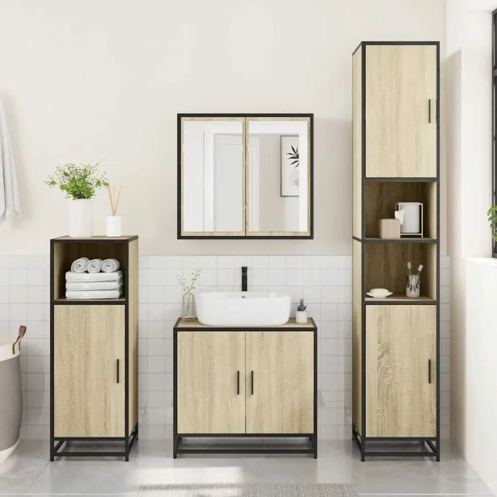 vidaXL Badkamerkast Sonoma Eiken 35x37,5x100 cm Bewerkt Hout