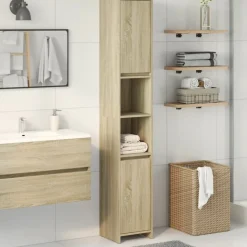 vidaXL Badkamerkast 30x30x183,5 cm spaanplaat sonoma eikenkleurig