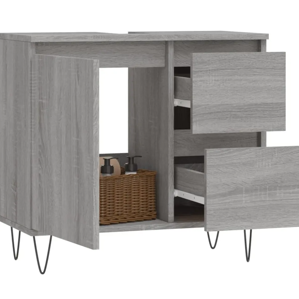 vidaXL Badkamerkast 65x33x60 cm bewerkt hout grijs sonoma eikenkleurig