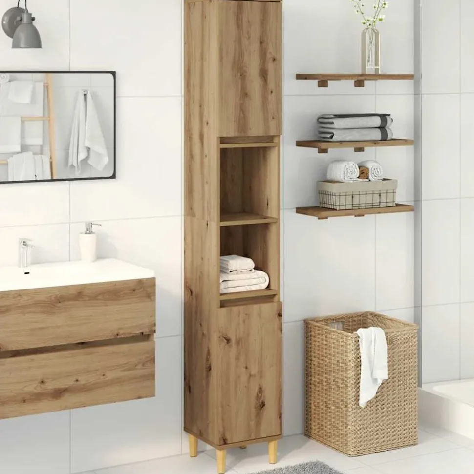 vidaXL Badkamerkast 30x30x190 cm bewerkt hout artisanaal eikenkleurig