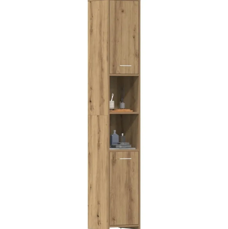 vidaXL Badkamerkast 30x30x183,5 cm bewerkt hout artisanaal eikenkleur