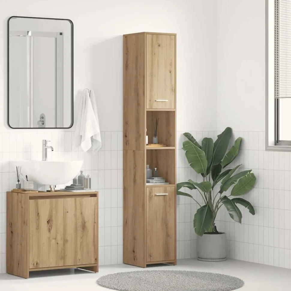 vidaXL Badkamerkast 30x30x183,5 cm bewerkt hout artisanaal eikenkleur