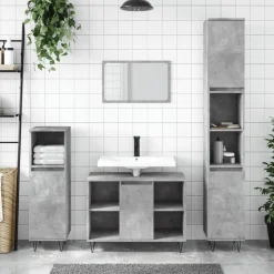 vidaXL Badkamerkast 30x30x100 cm bewerkt hout betongrijs