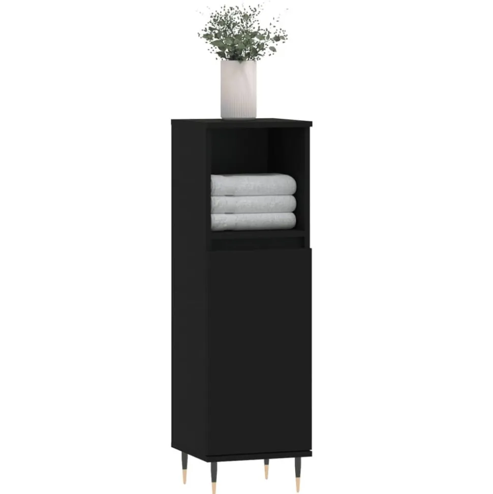 vidaXL Badkamerkast 30x30x100 cm bewerkt hout zwart