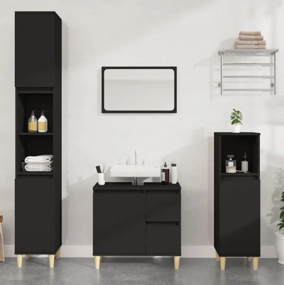 vidaXL Badkamerkast 65x33x60 cm bewerkt hout zwart