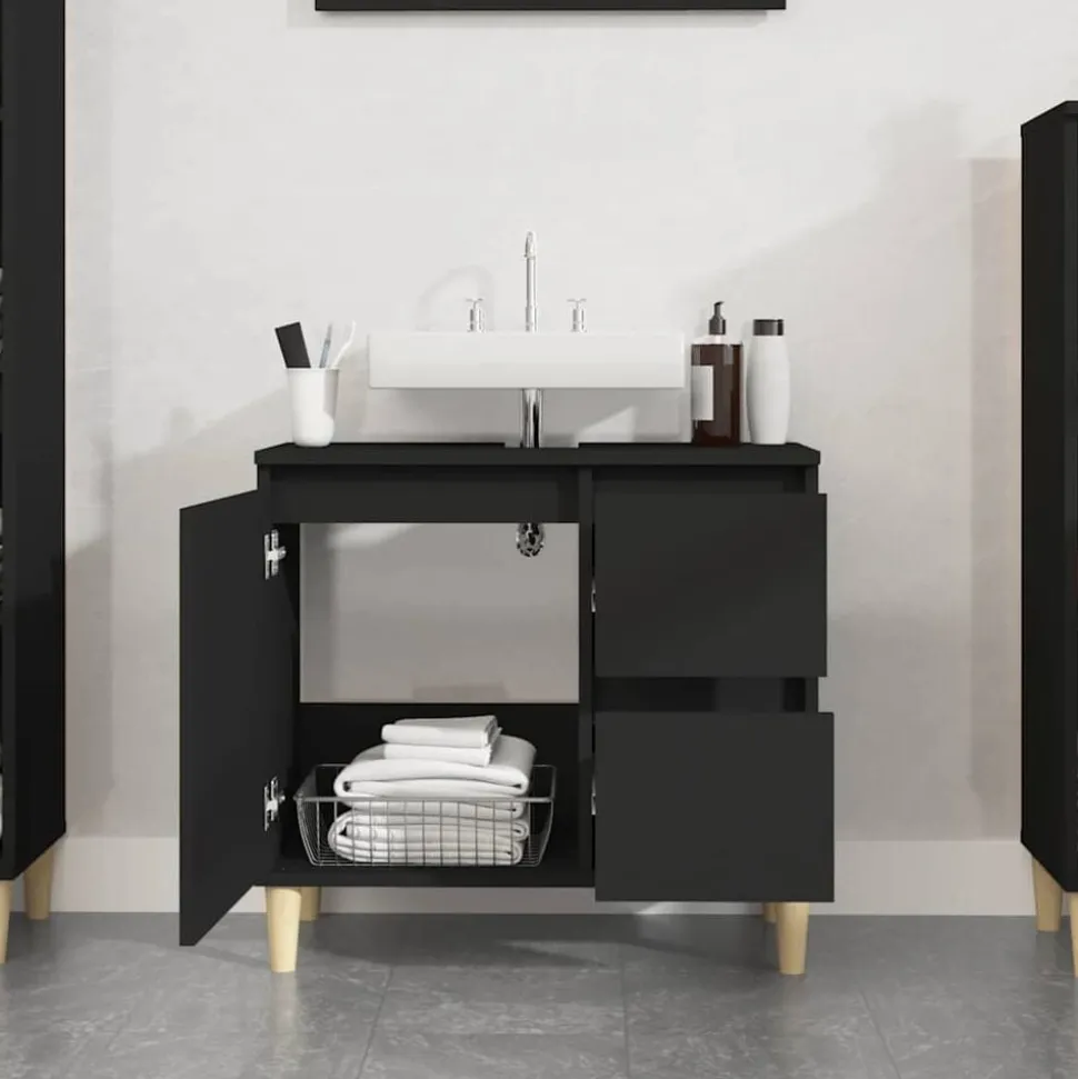 vidaXL Badkamerkast 65x33x60 cm bewerkt hout zwart