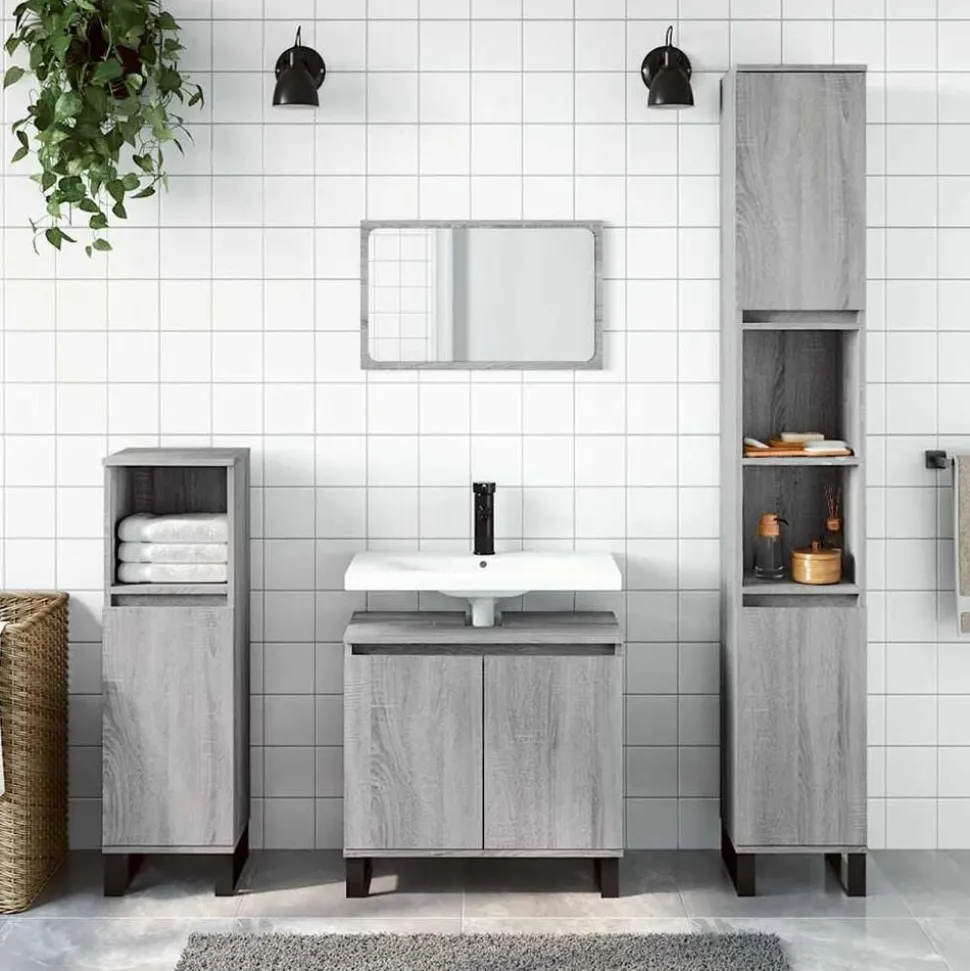 vidaXL Badkamerkast 58x33x60 cm bewerkt hout grijs sonoma eikenkleurig