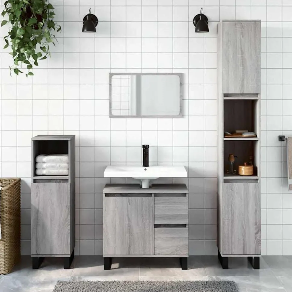 vidaXL Badkamerkast 65x33x60 cm bewerkt hout grijs sonoma eikenkleurig