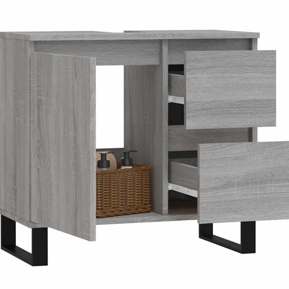 vidaXL Badkamerkast 65x33x60 cm bewerkt hout grijs sonoma eikenkleurig