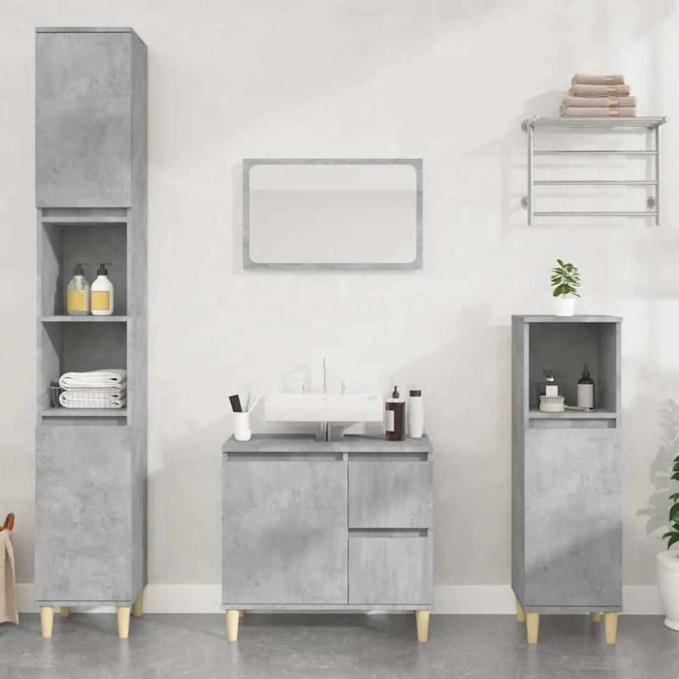 vidaXL Badkamerkast 65x33x60 cm bewerkt hout betongrijs