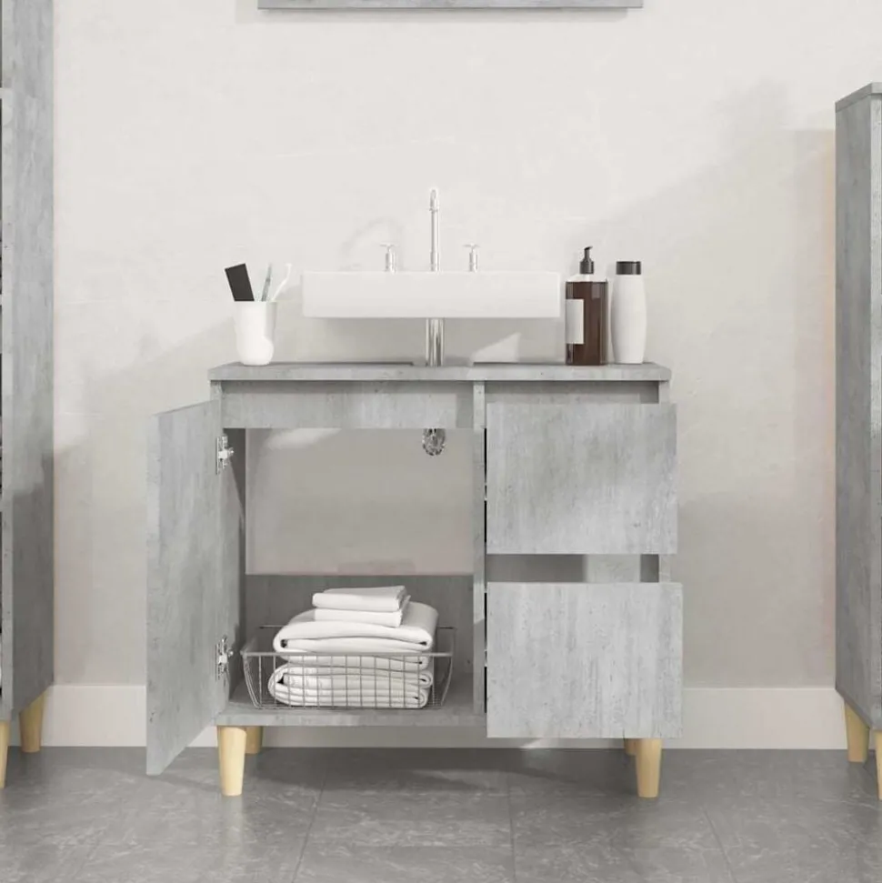 vidaXL Badkamerkast 65x33x60 cm bewerkt hout betongrijs