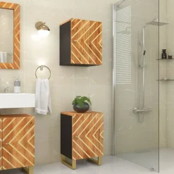 vidaXL Badkamerkast 38x33,5x58 cm massief mangohout bruin en zwart