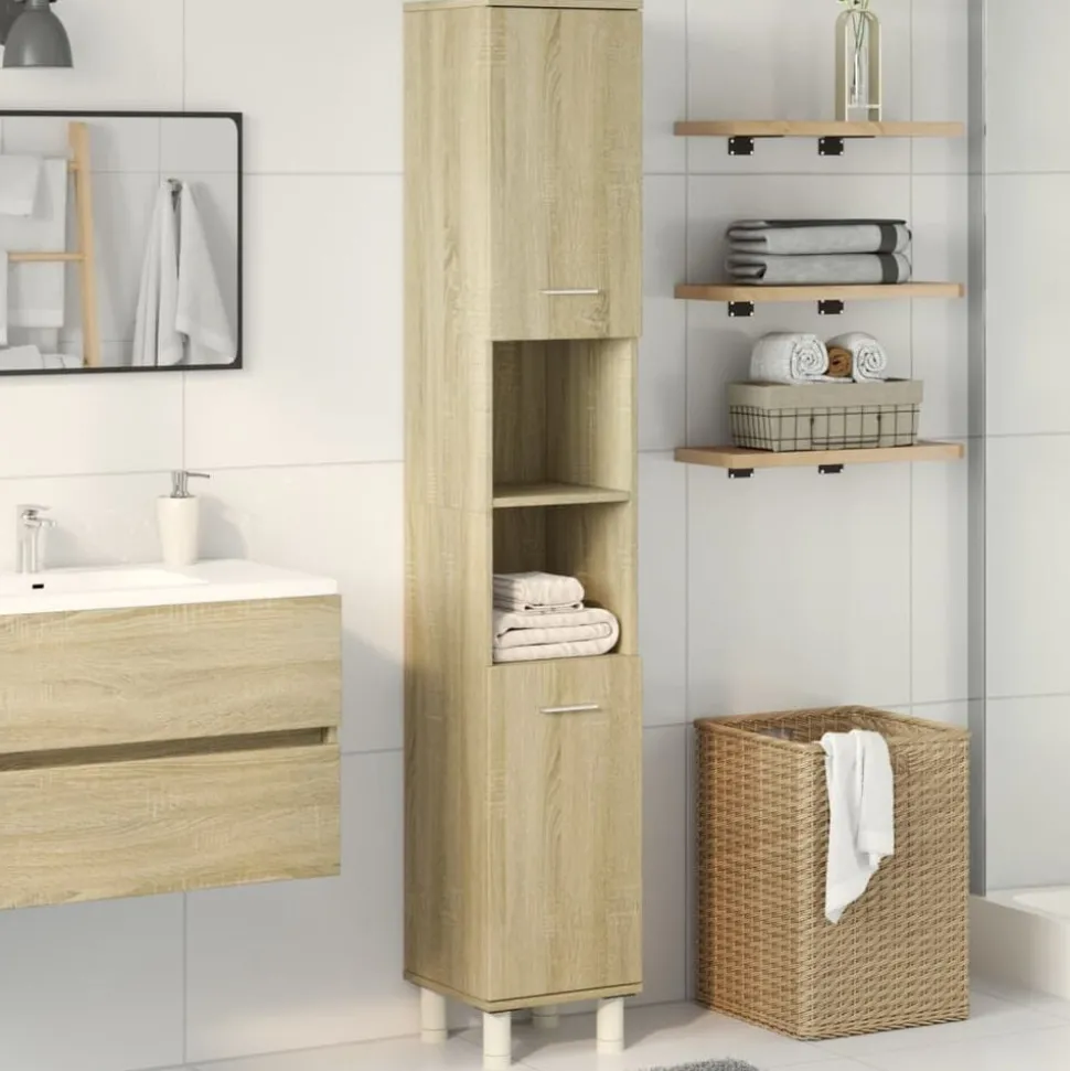 vidaXL Badkamerkast 30,5x30x179 cm bewerkt hout sonoma eikenkleurig