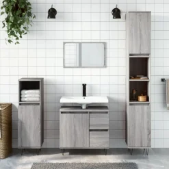vidaXL Badkamerkast 30x30x190 cm bewerkt hout grijs sonoma eikenkleur