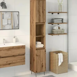 vidaXL Badkamerkast 30x30x190 cm bewerkt hout artisanaal eikenkleurig