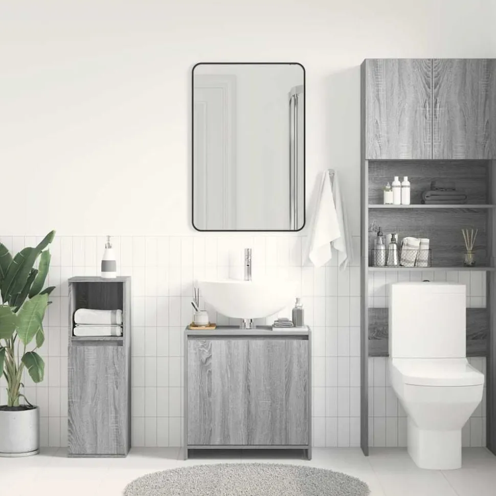 vidaXL Badkamerkast 60x33x61 cm bewerkt hout grijs sonoma eikenkleurig
