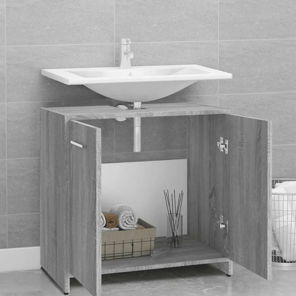 vidaXL Badkamerkast 60x33x60 cm bewerkt hout grijs sonoma eikenkleurig