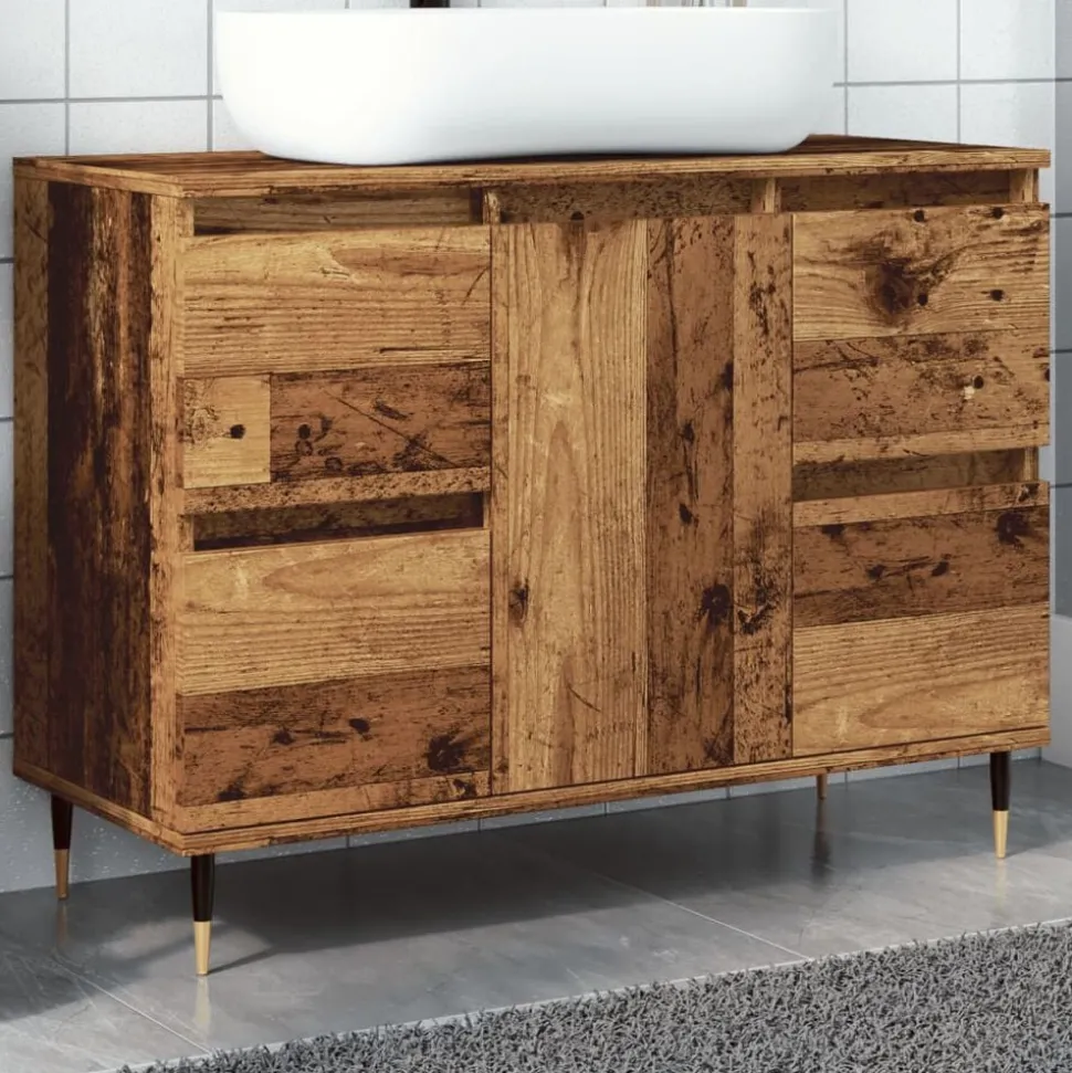 vidaXL Badkamerkast 80x33x60 cm bewerkt hout oud houtkleurig