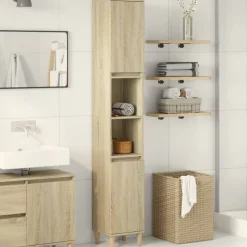 vidaXL Badkamerkast 30x30x190 cm bewerkt hout sonoma eikenkleurig