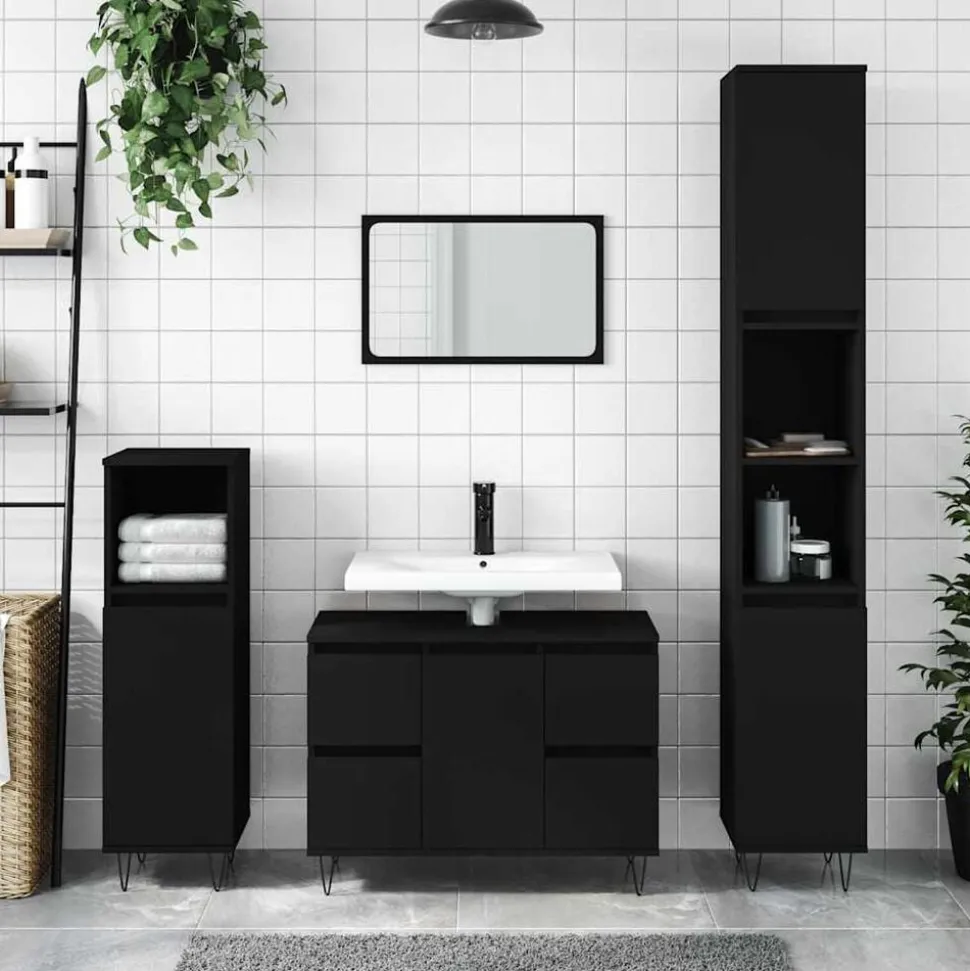 vidaXL Badkamerkast 80x33x60 cm bewerkt hout zwart