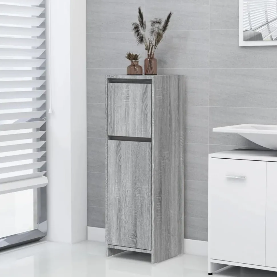 vidaXL Badkamerkast 30x30x95 cm bewerkt hout grijs sonoma eikenkleurig