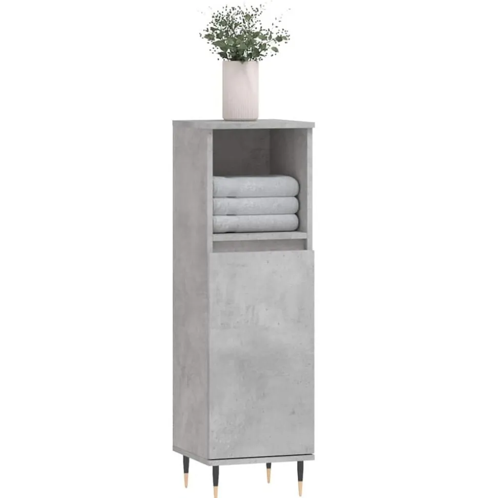 vidaXL Badkamerkast 30x30x100 cm bewerkt hout betongrijs
