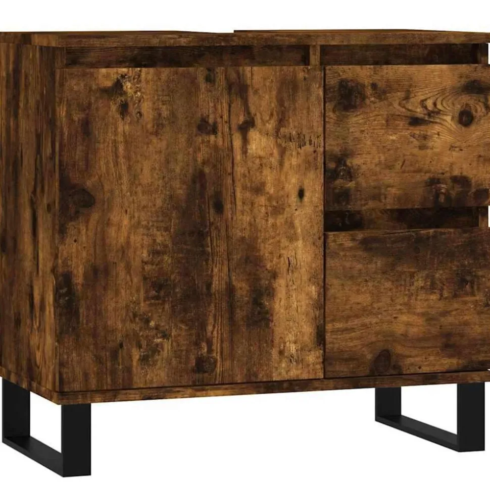vidaXL Badkamerkast 65x33x60 cm bewerkt hout gerookt eikenkleurig
