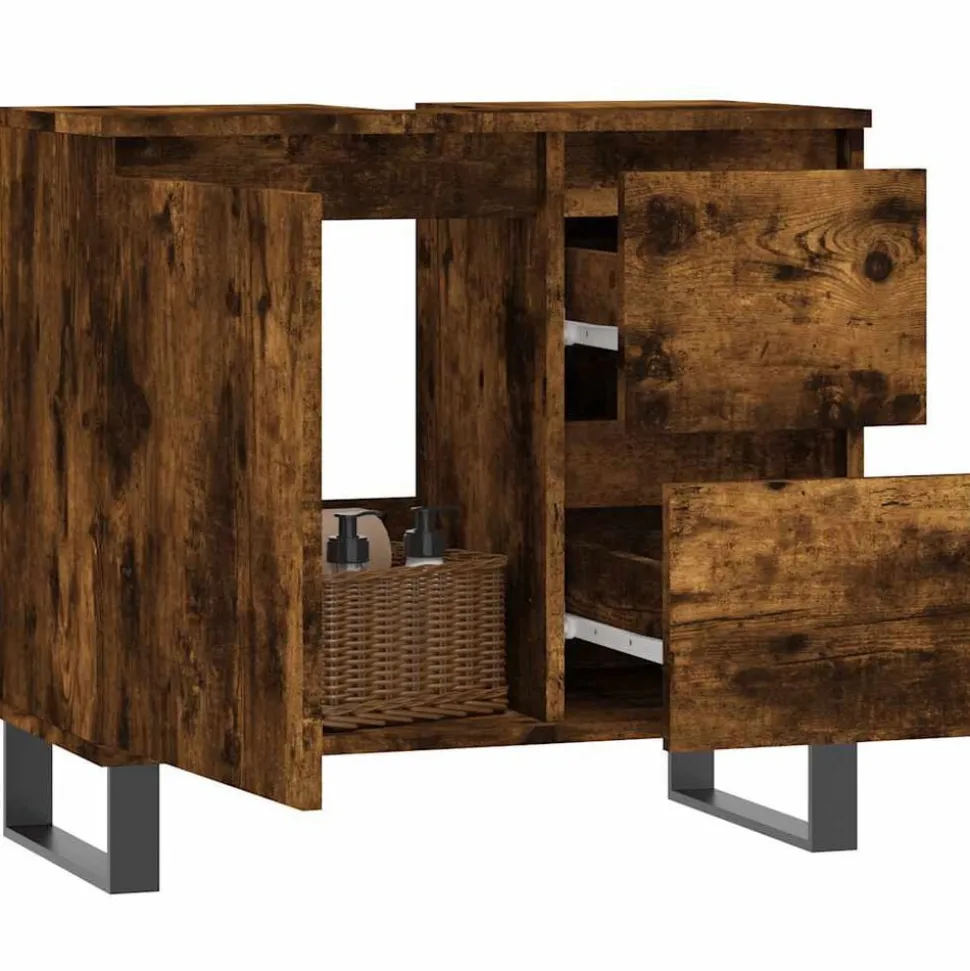 vidaXL Badkamerkast 65x33x60 cm bewerkt hout gerookt eikenkleurig