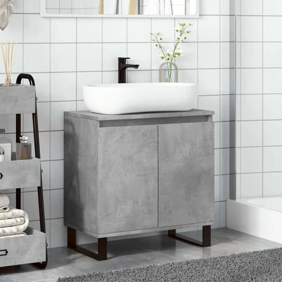 vidaXL Badkamerkast 58x33x60 cm bewerkt hout betongrijs