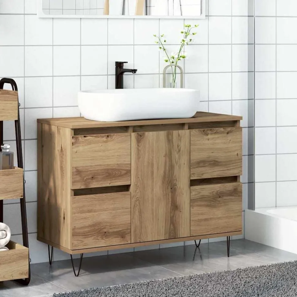 vidaXL Badkamerkast 80x33x60 cm bewerkt hout artisanaal eikenkleurig