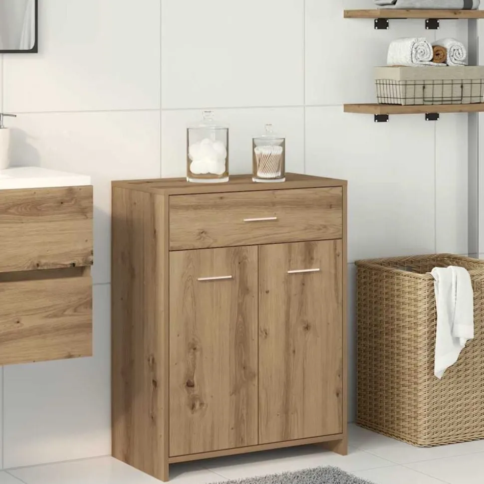vidaXL Badkamerkast 60x33x80 cm bewerkt hout artisanaal eikenkleurig