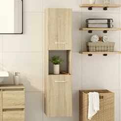 vidaXL Badkamerkast 30x30x130 cm spaanplaat sonoma eikenkleurig